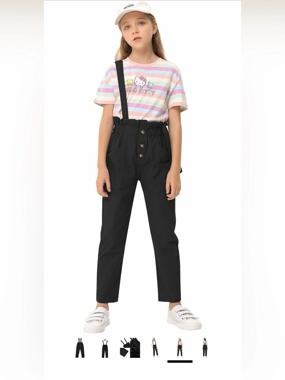KUKUME Girls Black Suspender Pants High Waist Pleated Ruffle Waist Trousers NWT